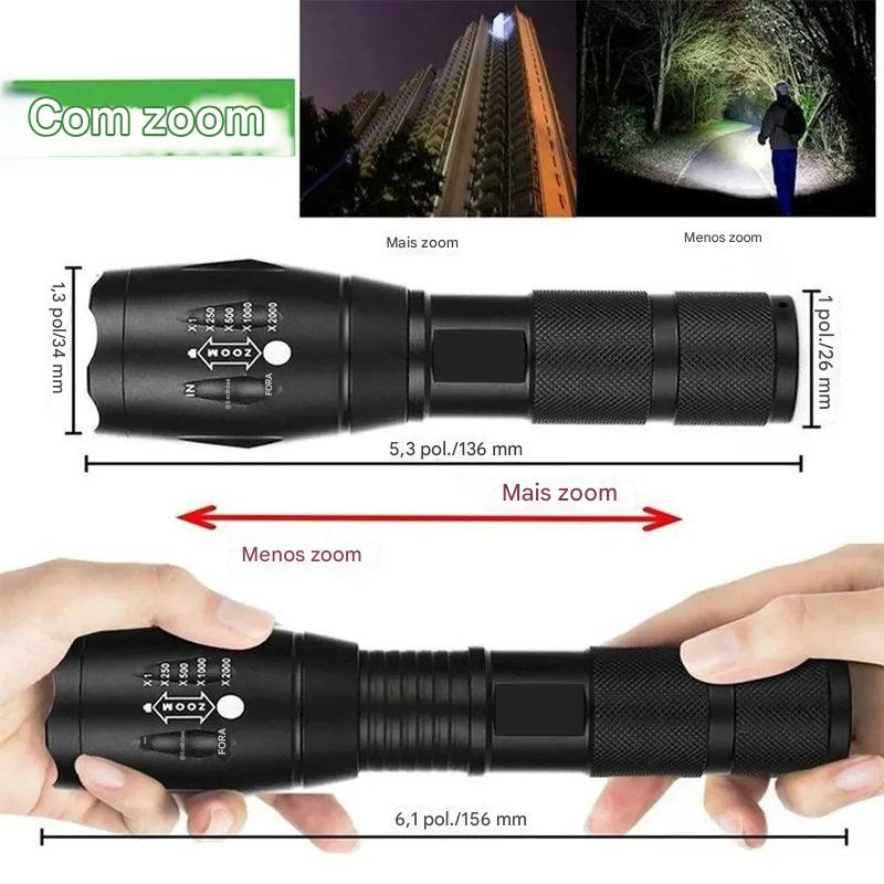 Lanterna LED T6 – Alta Potência com Zoom e 5 Modos de Luz