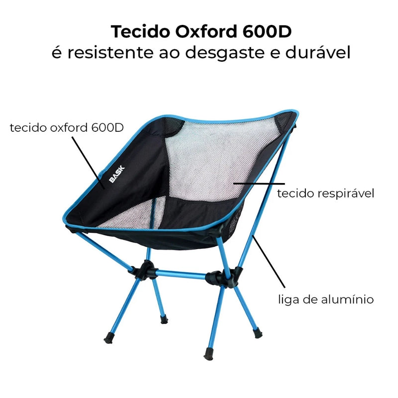 Cadeira dobrável portátil – Em alumínio e tecido Oxford 600D, ultraleve, com bolsa, ideal para praia, camping e pesca.