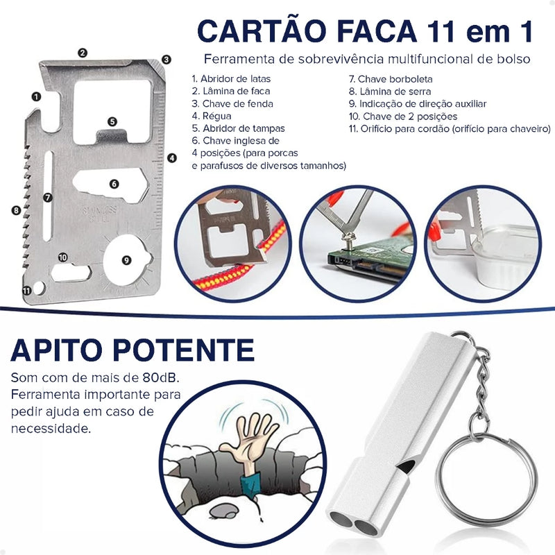 Kit de Sobrevivência Completo Lorben Tático Emergência Defesa Pessoal Viagem Camping Acampamento