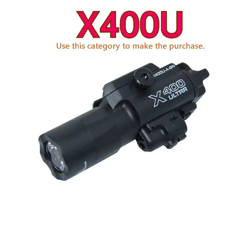 X400U – Lanterna e ponteiro laser 2 em 1, alta intensidade, compatível com trilho 20mm para airsoft, caça e jogos táticos.