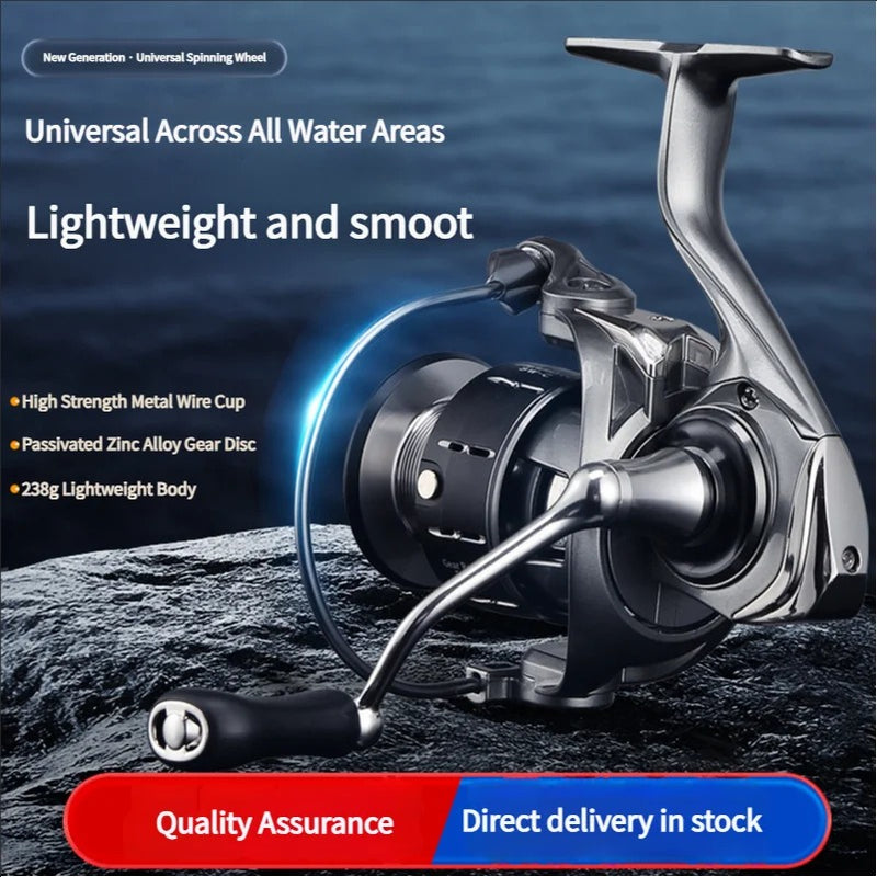 Mavllos – Molinete para água salgada, relação 5.2:1, drag 6–10kg, carretel 2000 com alta capacidade de linha.