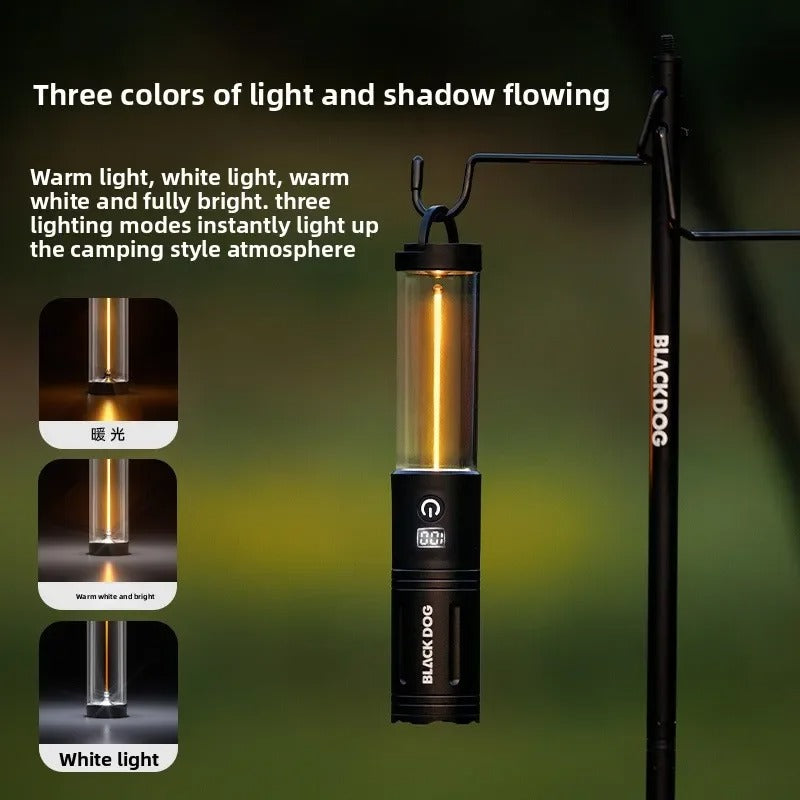 Blackdog – Lâmpada de acampamento retrátil, 3 cores, leve, portátil e à prova d’água, ideal para trilhas e camping.