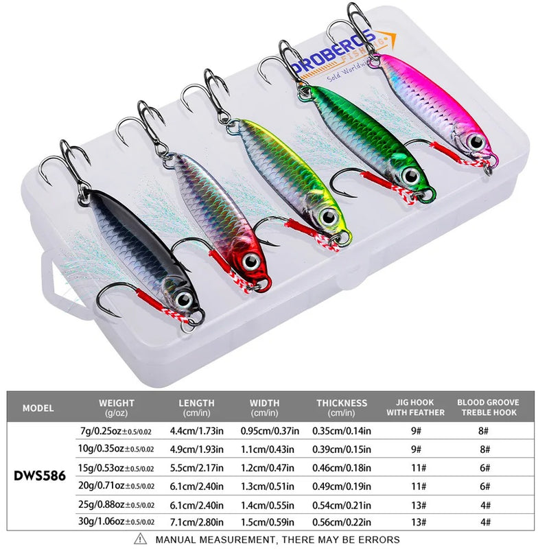PROBEROS – Kit com 5 Iscas Biônicas de 30g, ganchos duplos, para pesca long shot.