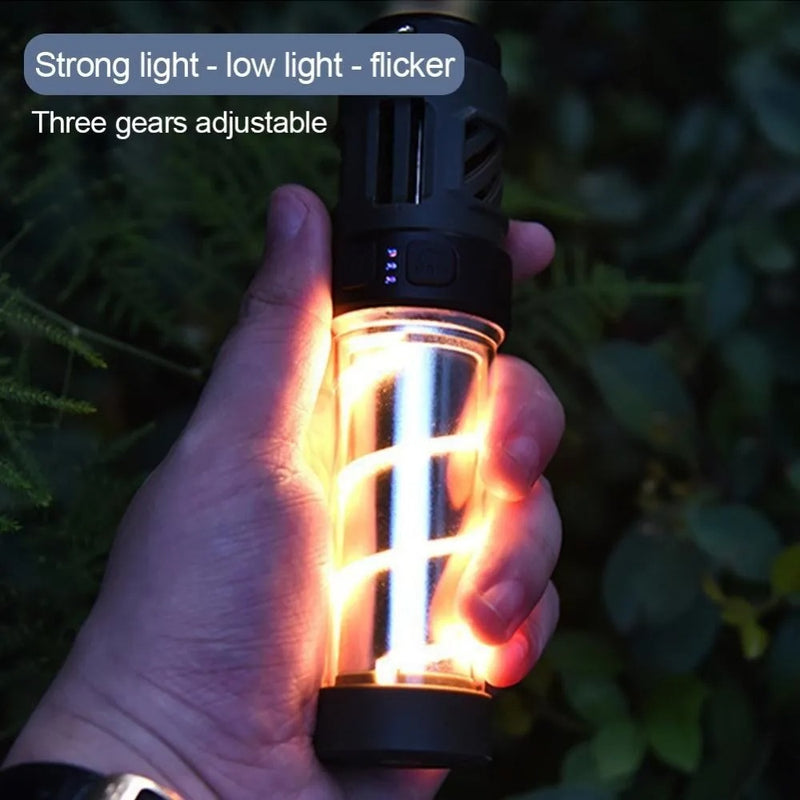 Lanterna LED portátil 2 em 1 – Iluminação e repelente de mosquitos, com gancho, tripé e design à prova d’água, ideal para camping.