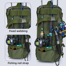 Mochila tática de pesca, bolsa de equipamento com suporte de haste, armazenamento de equipamento de peixe, molle, acampamento, caminhadas ao ar livre, bolsa multifuncional