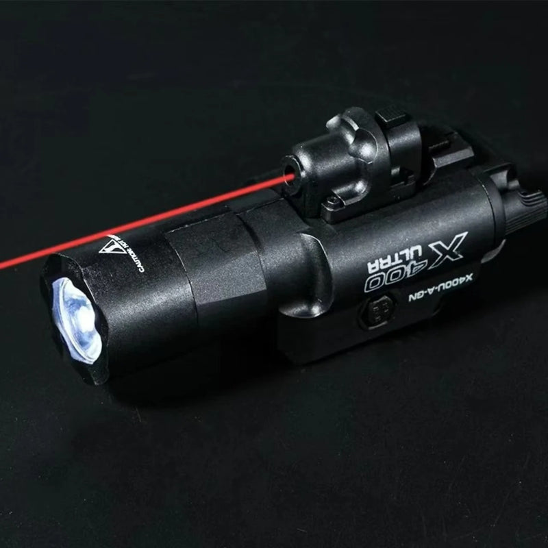 X400U – Lanterna e ponteiro laser 2 em 1, alta intensidade, compatível com trilho 20mm para airsoft, caça e jogos táticos.