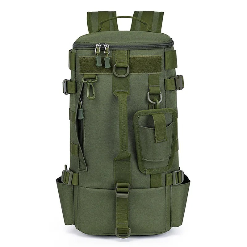 Mochila tática de pesca, bolsa de equipamento com suporte de haste, armazenamento de equipamento de peixe, molle, acampamento, caminhadas ao ar livre, bolsa multifuncional