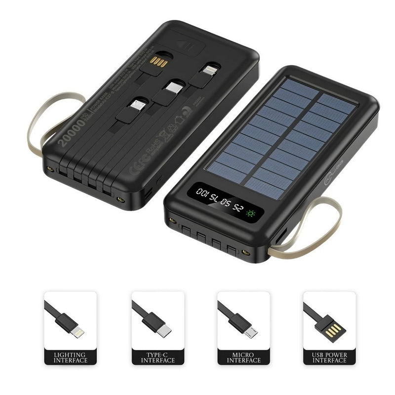 Carregador Portátil Power Bank Solar 20.000mah Com cabos 5 Em1 LED lanterna