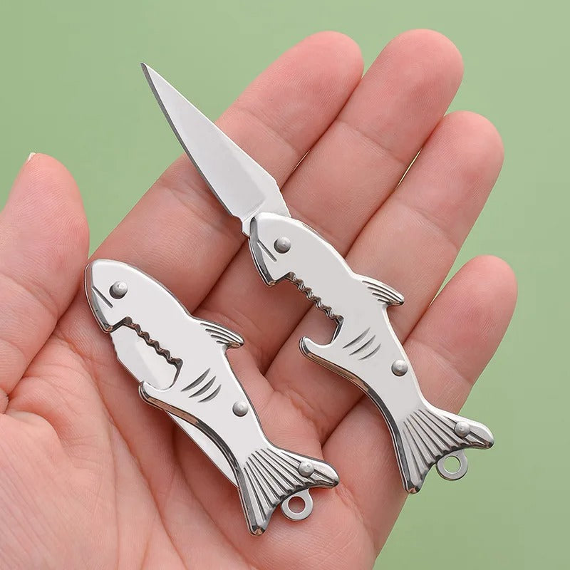 Faca dobrável criativa tubarão mini faca ao ar livre tático ferramenta edc faca cortador portátil expresso chaveiro faca de bolso frutas