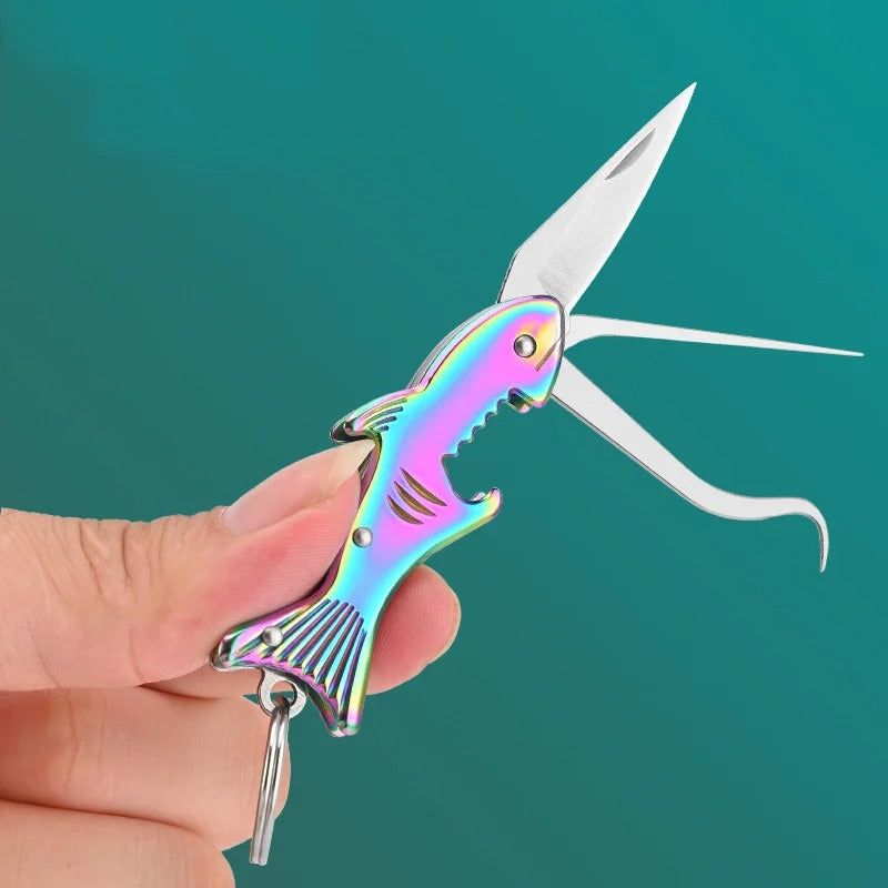 Faca dobrável criativa tubarão mini faca ao ar livre tático ferramenta edc faca cortador portátil expresso chaveiro faca de bolso frutas