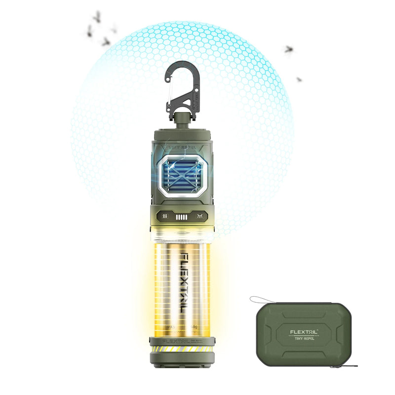 FLEXTAILGEAR TINY REPEL – Repelente de mosquitos e lâmpada portátil com bateria recarregável de 4800mAh, ideal para camping.